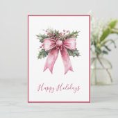 Elegant Script Pink Non Photo Watercolor Christmas Feestdagenkaart (Staand voorkant)