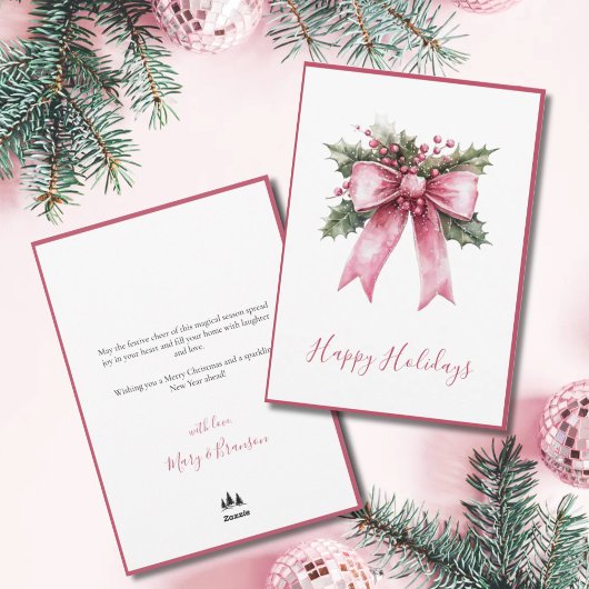 Elegant Script Pink Non Photo Watercolor Christmas Feestdagenkaart