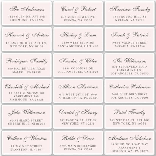 Elegant Script Pink Wedding Guest Adresetiketten Sticker (Voorkant)