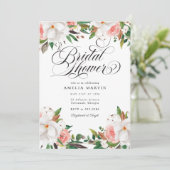 Elegant Script Pink White Floral Bridal Shower Kaart (Staand voorkant)