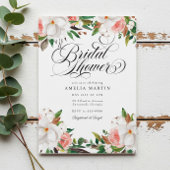 Elegant Script Pink White Floral Bridal Shower Kaart
