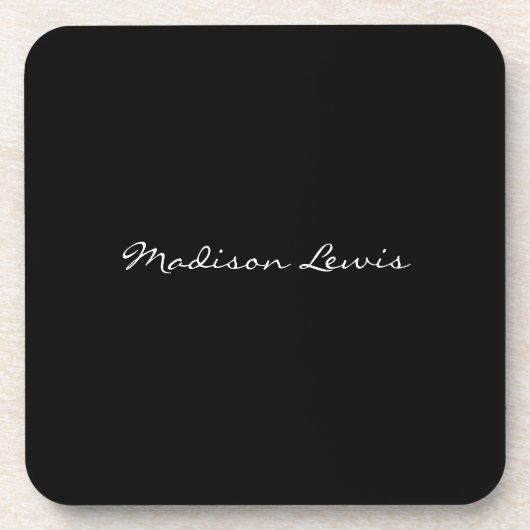 Elegant Script Plain Black Naam Kalligrafie Bier Onderzetter (Voorkant)