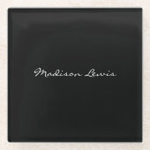 Elegant Script Plain Black Naam Kalligrafie Glazen Onderzetter (Voorkant)