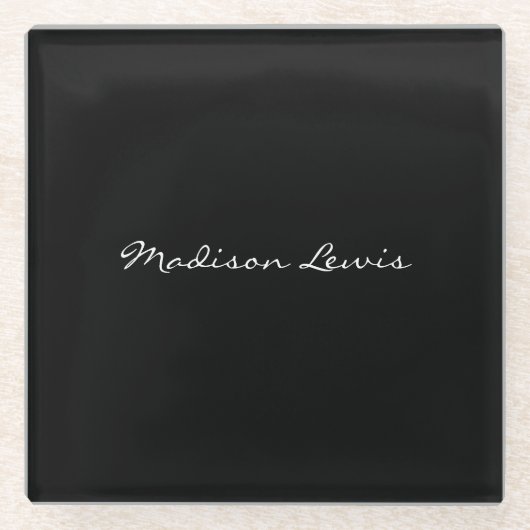 Elegant Script Plain Black Naam Kalligrafie Glazen Onderzetter (Voorkant)