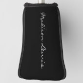 Elegant Script Plain Black Naam Kalligrafie Golfheadcover (Draai 90)
