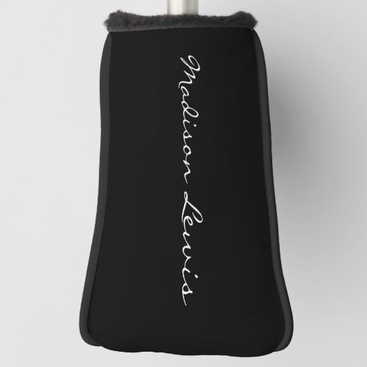 Elegant Script Plain Black Naam Kalligrafie Golfheadcover (Draai 90)