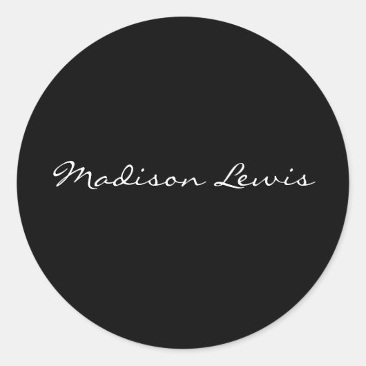 Elegant Script Plain Black Naam Kalligrafie Ronde Sticker (Voorkant)