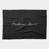 Elegant Script Plain Black Naam Kalligrafie Theedoek (Horizontaal)