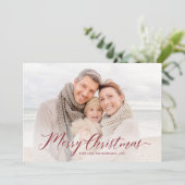 Elegant Script Poinsettias | kerstfoto Feestdagenkaart (Staand voorkant)