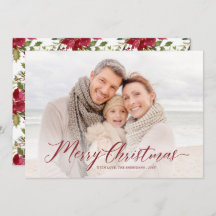 Elegant Script Poinsettias | kerstfoto