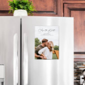 Elegant Script Portrait Photo Sla de datummagneet Magnetische Uitnodiging