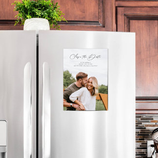 Elegant Script Portrait Photo Sla de datummagneet  Magnetische Uitnodiging