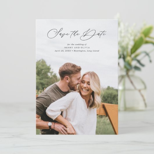 Elegant Script Portret Volledige foto Save The Date (Staand voorkant)