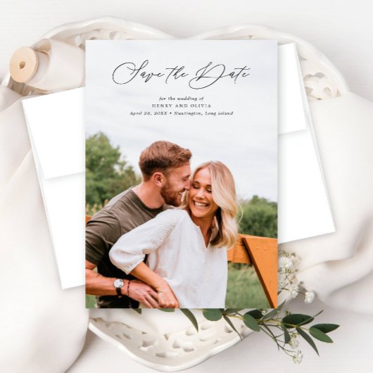 Elegant Script Portret Volledige foto Save The Date