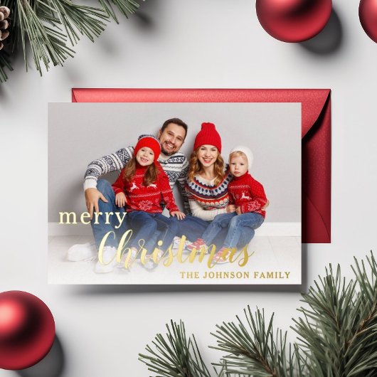 Elegant Script Prettig Kerst Foto Goud Folie Feestdagenkaart