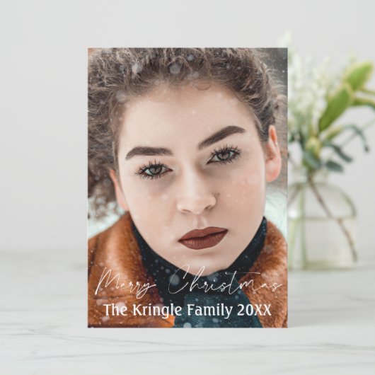 Elegant Script Prettig Kerstfeest Hulst Bessen Feestdagenkaart (Staand voorkant)