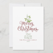 Elegant Script Prettig Kerstfeest Maretak Foto Feestdagenkaart (Voorkant)