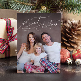 Elegant Script Prettig Kerstmis Familie Foto Vakan Feestdagenkaart