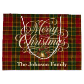 Elegant Script Prettig Kerstmis Familie Naam Plaid Groot Cadeauzakje (Achterkant)