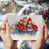 Elegant Script Prettig Kerstmis Foto Goud Folie Feestdagenkaart