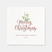 Elegant Script Prettig Kerstmis Mistletoe Feestdag Servet (Voorkant)
