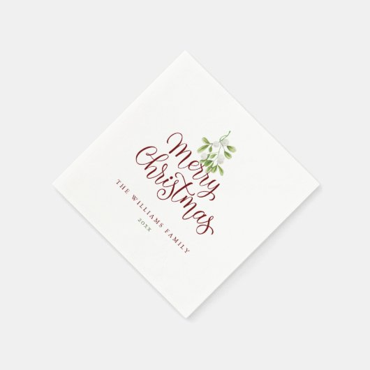 Elegant Script Prettig Kerstmis Mistletoe Feestdag Servet (Hoek)