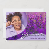 Elegant Script Purple Flowers | Modern Photo Afstu Aankondiging (Voorkant)