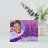 Elegant Script Purple Flowers | Modern Photo Afstu Briefkaart (Staand voorkant)