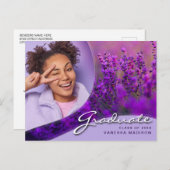 Elegant Script Purple Flowers | Modern Photo Afstu Briefkaart (Voorkant / Achterkant)