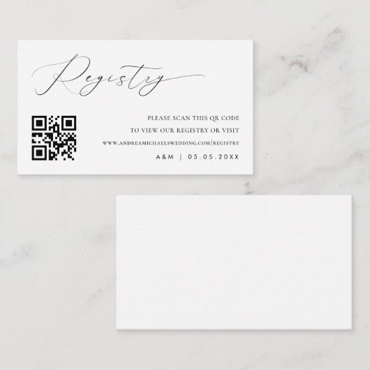 Elegant Script QR Code Bruiloftsgeschenkregister Informatiekaartje (Voorkant / Achterkant)