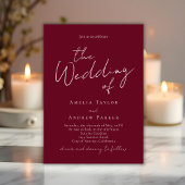 Elegant Script QR Code Burgundy White Wedding Kaart