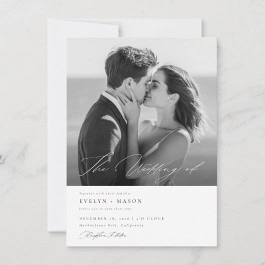 Elegant script QR-code Foto budget bruiloft Kaart (Voorkant)