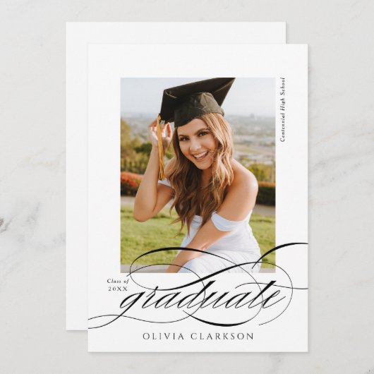 Elegant Script QR Code Foto Graduation Party Kaart (Voorkant / Achterkant)