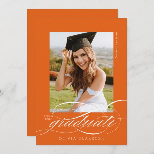 Elegant Script QR Code Foto Graduation Party Kaart (Voorkant / Achterkant)