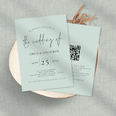 Elegant Script QR Code Mint Green Wedding Kaart