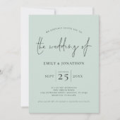 Elegant Script QR Code Mint Green Wedding Kaart (Voorkant)