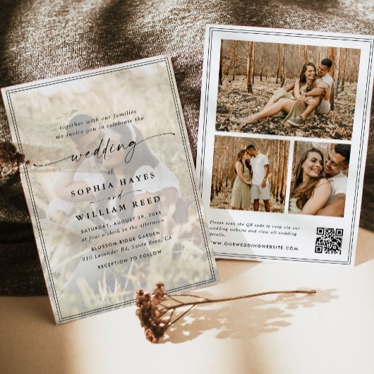 Elegant Script QR Code Photo Wedding Kaart