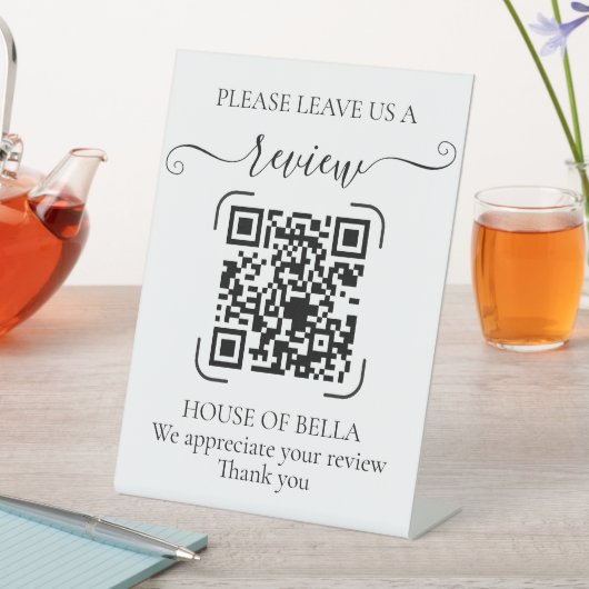 Elegant Script QR Code Review Reclamebord Met Voetstuk (Insitu)
