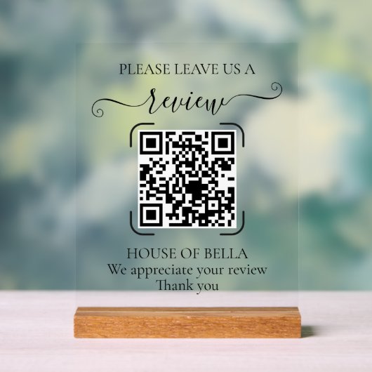 Elegant Script QR Code Review Verzoek Bord (Neutraal)