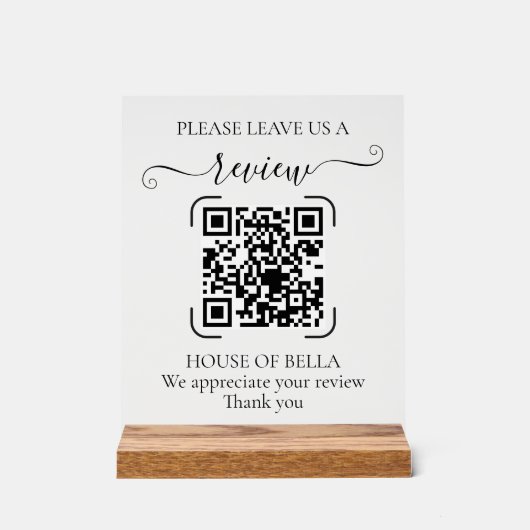 Elegant Script QR Code Review Verzoek Bord (Voorkant)