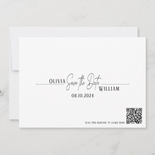 Elegant script QR-code Sla de datum op Save The Date (Voorkant)