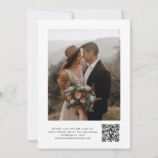 Elegant Script QR-code Trouwfoto Save The Date (Achterkant)