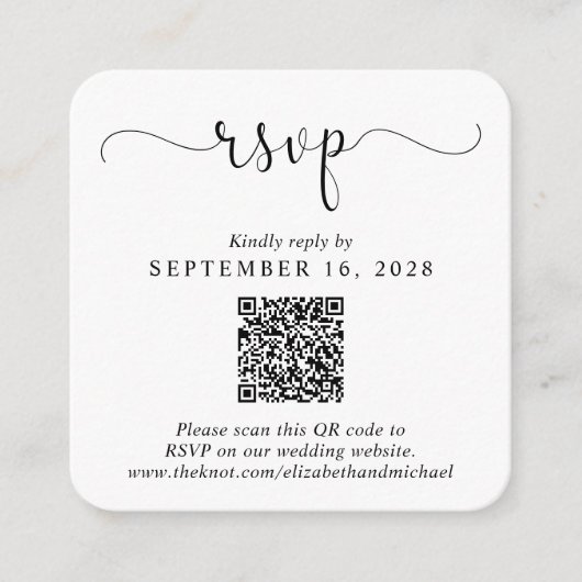 Elegant Script QR Code Weddenschap RSVP Informatiekaartje (Voorkant)