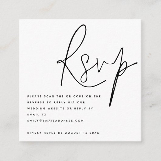 Elegant Script QR Code Weddenschap RSVP Informatiekaartje (Voorkant)