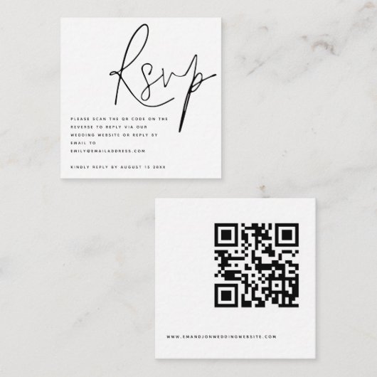 Elegant Script QR Code Weddenschap RSVP Informatiekaartje (Voorkant / Achterkant)