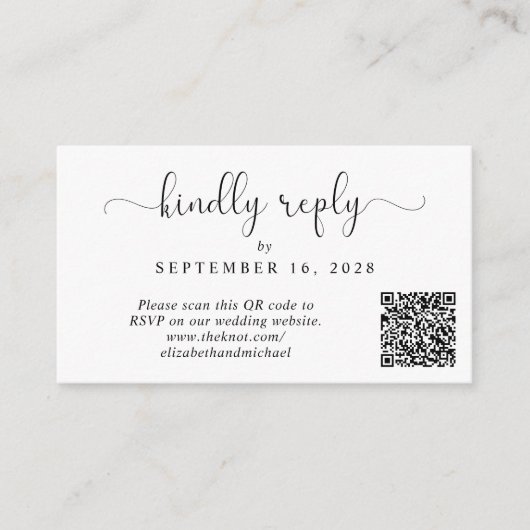 Elegant Script QR Code Weddenschap RSVP Informatiekaartje (Voorkant)