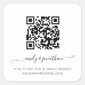 Elegant Script QR Code Weddenschap Website Vierkante Sticker (Voorkant)
