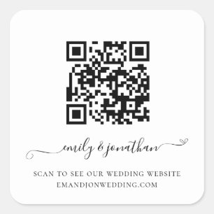 Elegant Script QR Code Weddenschap Website Vierkante Sticker