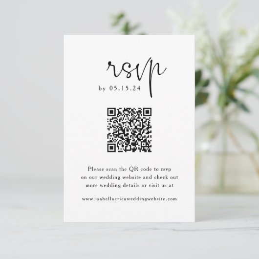 Elegant Script QR Code Wedding RSVP Kaart (Staand voorkant)