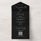 Elegant script QR-code zwart-wit bruiloft All In One Uitnodiging (Binnen)